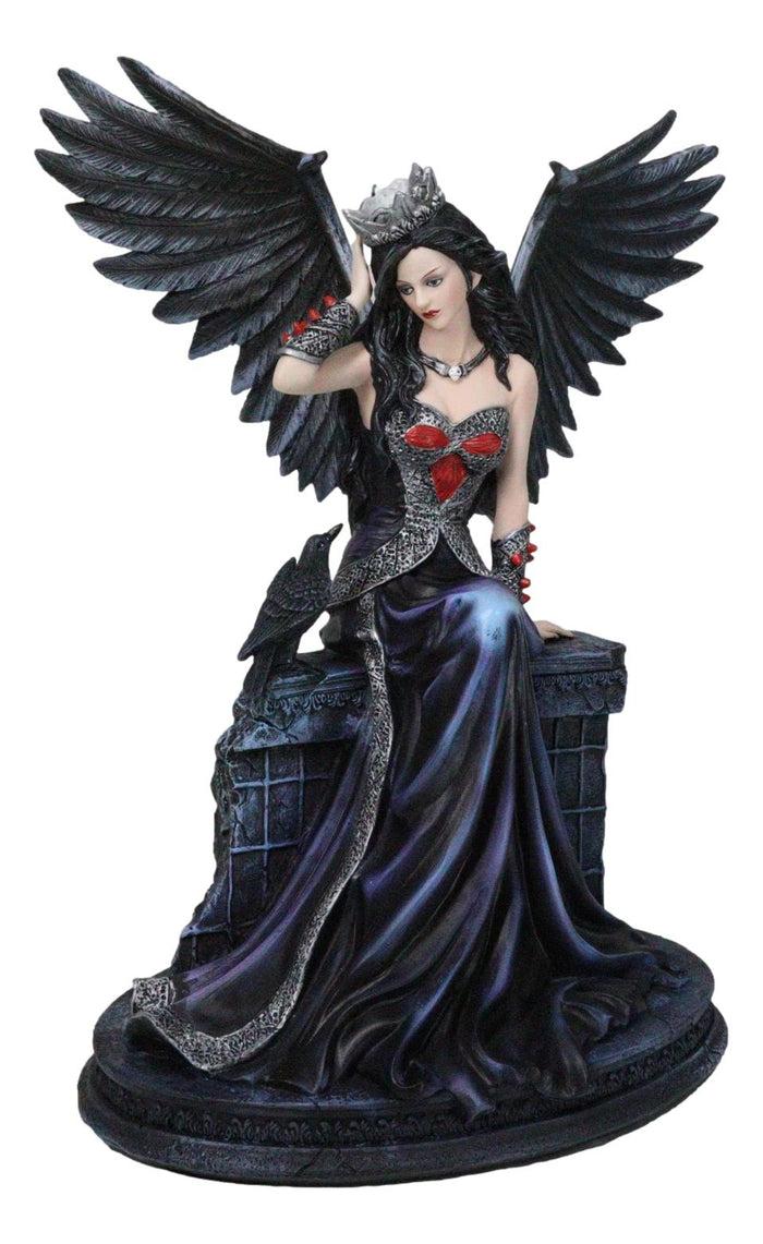 ebros gift Dark Encounter Gothic Crowned Fairy Queen With Raven Crow On Ledge Figurine