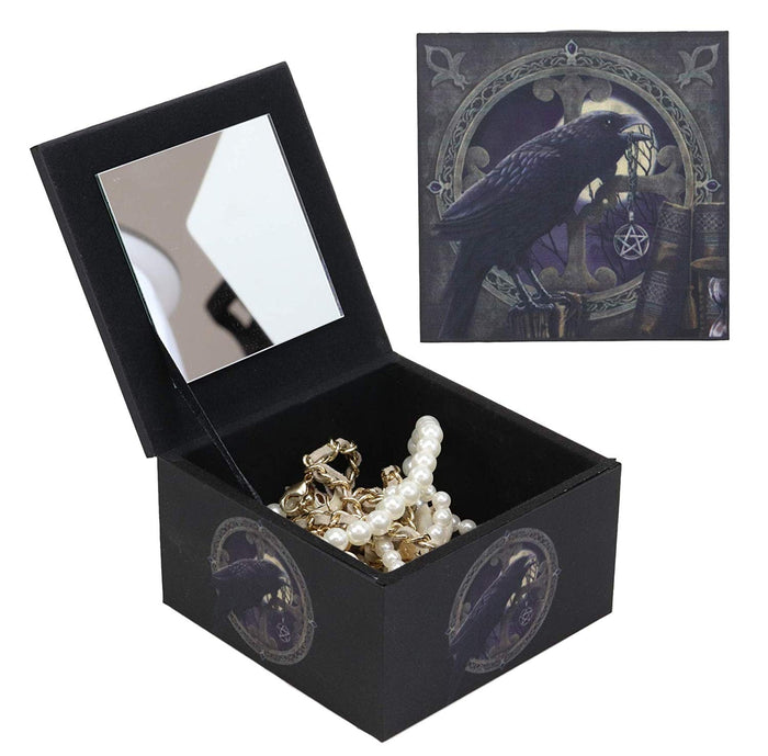 ebros gift Dark Raven Crow Harbinger of Doom Mini Jewelry Box With Mirror Raven's Spell