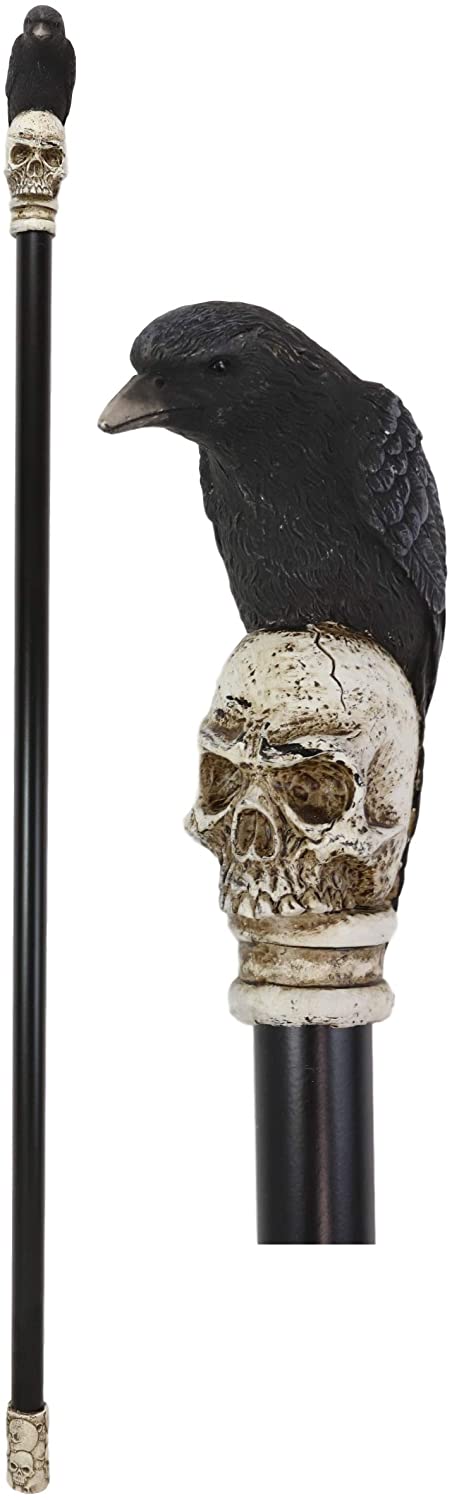 Ebros Gift Dark Raven Crow On Skull Walking Cane Ghosts Of Silent Hill Resin Fiber Glass
