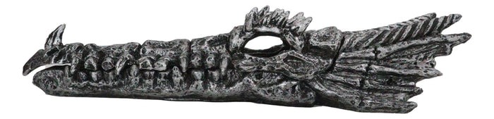 Ebros Gift Dark Silver Dragon Fossil Skull Skeleton Incense Burner Box With Faux Crystals