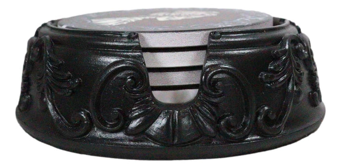 Ebros Gift Day Of The Dead Black Floral Scroll Bridal Skeleton Calaveras Couple Coaster Set