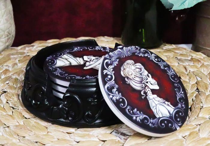 ebros gift Day Of The Dead Black Floral Scroll Bridal Skeleton Calaveras Couple Coaster Set