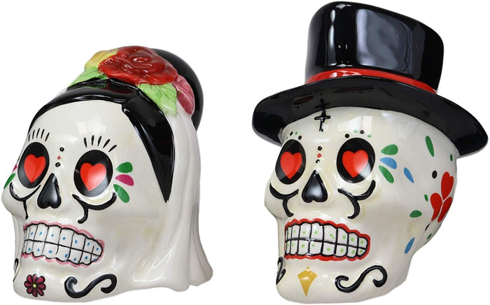 Ebros Gift Day Of The Dead Bridal Wedding Bride And Groom Sugar Skulls Salt Pepper Shakers