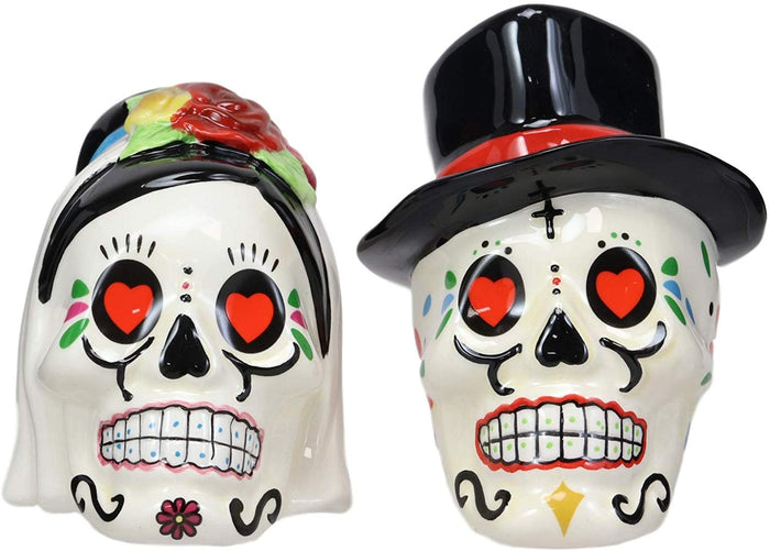 Ebros Gift Day Of The Dead Bridal Wedding Bride And Groom Sugar Skulls Salt Pepper Shakers