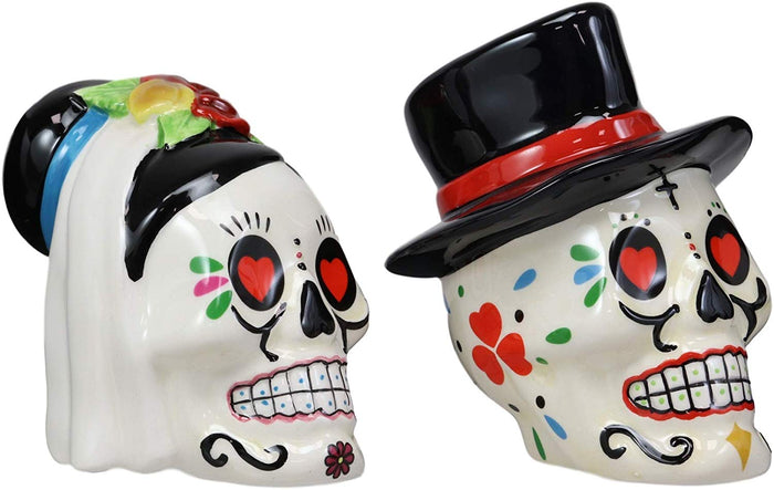 Ebros Gift Day Of The Dead Bridal Wedding Bride And Groom Sugar Skulls Salt Pepper Shakers