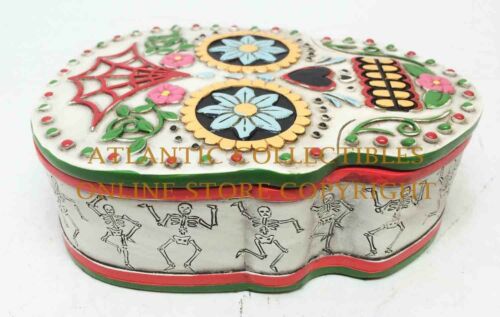 Ebros Gift Day Of The Dead DOD White Sugar Skull Jewelry Trinket Box Figurine 5.5" Long