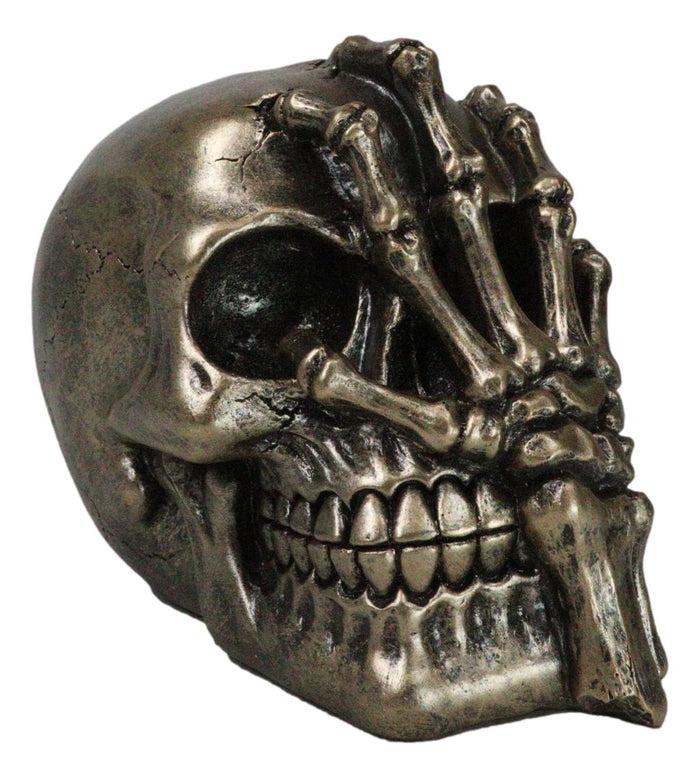 Ebros Gift Day Of The Dead Faux Bronze Hand Over Face Gesture Skull Figurine Macabre Humor