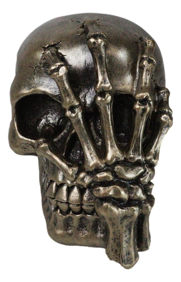 Ebros Gift Day Of The Dead Faux Bronze Hand Over Face Gesture Skull Figurine Macabre Humor
