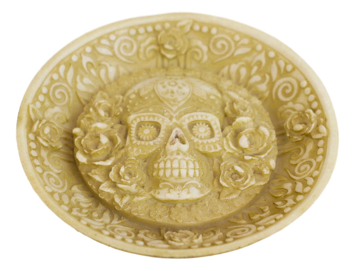 Ebros Gift Day Of The Dead Floral Sugar Skull Incense Burner Holder Medallion Dish Statue