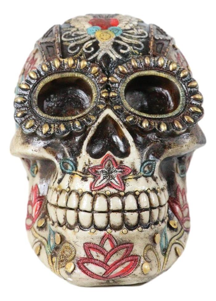 Ebros Gift Day Of The Dead Floral Vines Embroidery Angel Wings Heart Motif Skull Figurine