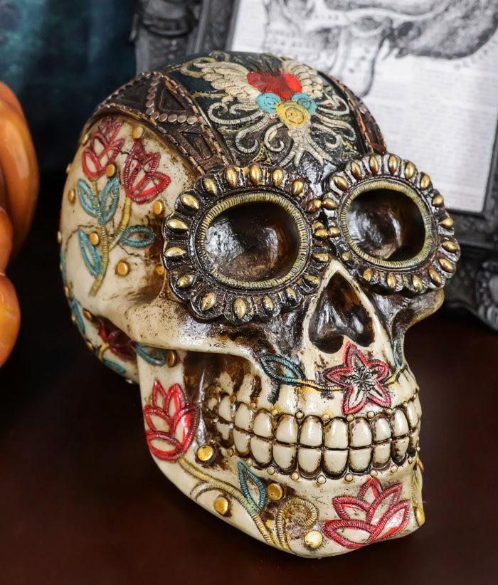 ebros gift Day Of The Dead Floral Vines Embroidery Angel Wings Heart Motif Skull Figurine