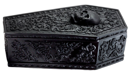 Ebros Gift Day Of The Dead Gothic Baroque Floral Skull Coffin Jewelry Box Figurine DOD