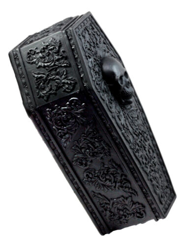 Ebros Gift Day Of The Dead Gothic Baroque Floral Skull Coffin Jewelry Box Figurine DOD