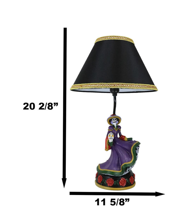 Ebros Gift Day Of The Dead La Calavera Catrina Sugar Skull Standing On Red Roses Table Lamp