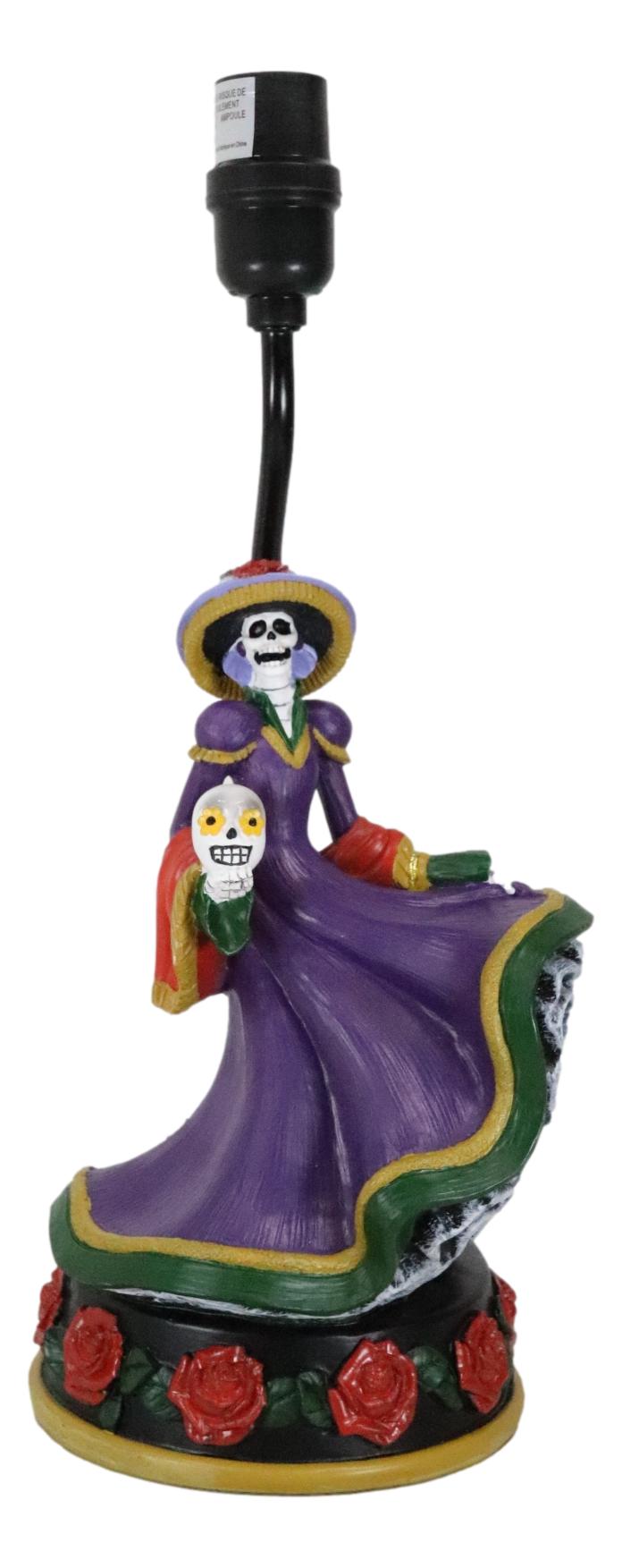 Ebros Gift Day Of The Dead La Calavera Catrina Sugar Skull Standing On Red Roses Table Lamp