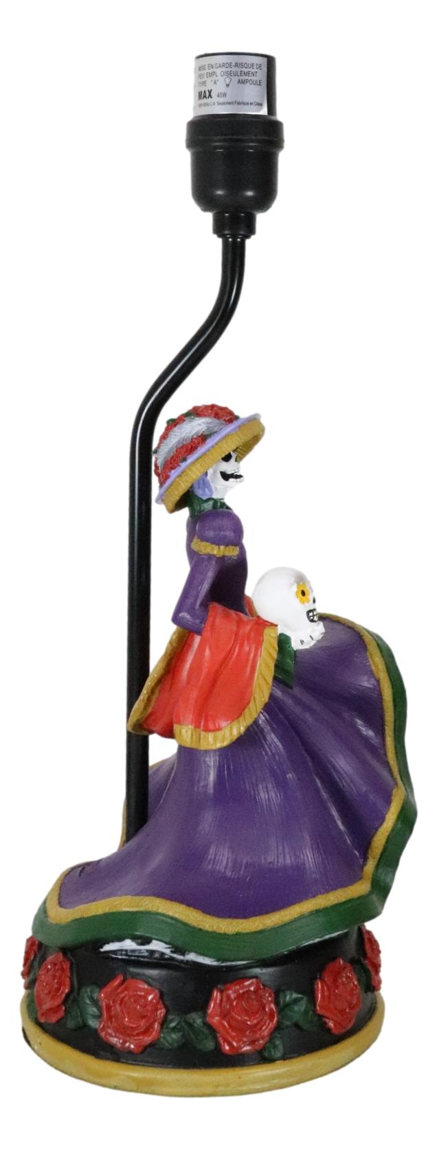 Ebros Gift Day Of The Dead La Calavera Catrina Sugar Skull Standing On Red Roses Table Lamp
