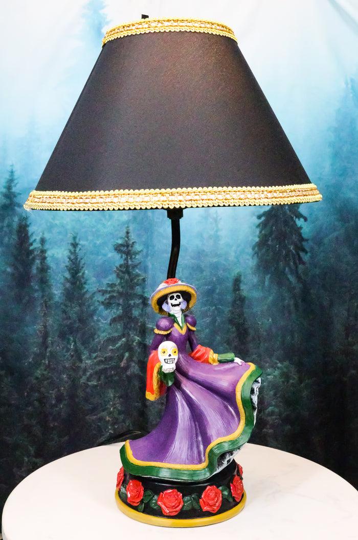 ebros gift Day of The Dead La Calavera Catrina Sugar Skull Standing On Red Roses Table Lamp