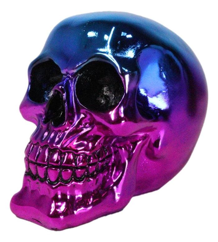 Ebros Gift Day Of The Dead Metallic Blue And Pink Plated Gothic Skull Figurine Skeleton