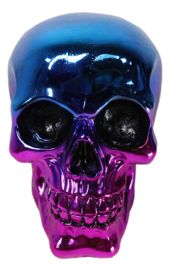 Ebros Gift Day Of The Dead Metallic Blue And Pink Plated Gothic Skull Figurine Skeleton
