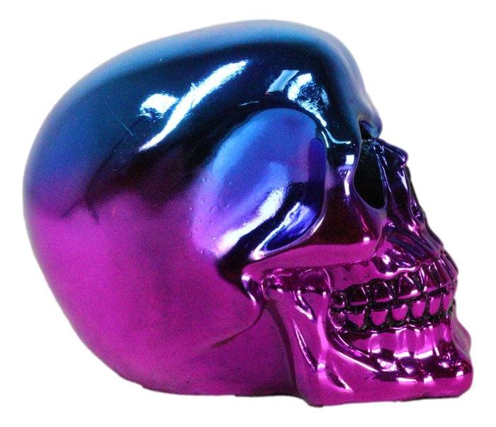 Ebros Gift Day Of The Dead Metallic Blue And Pink Plated Gothic Skull Figurine Skeleton