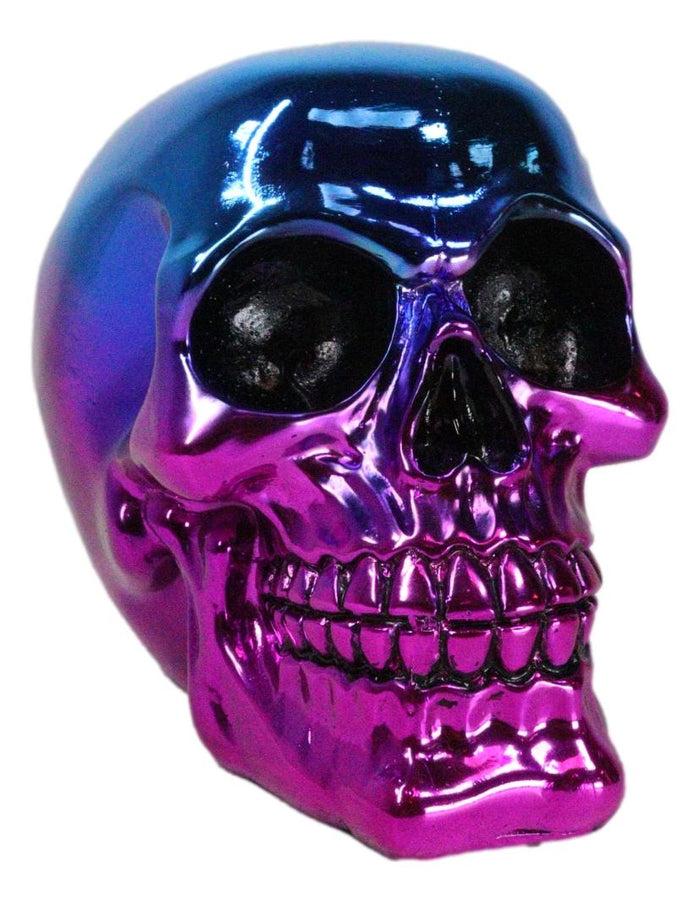 ebros gift Day of The Dead Metallic Blue and Pink Plated Gothic Skull Figurine Skeleton