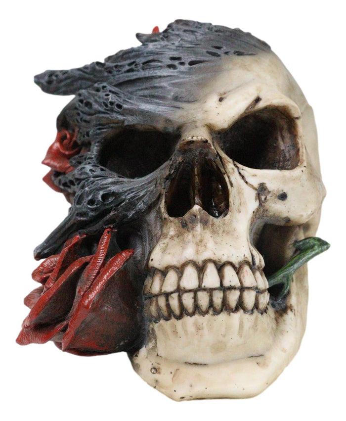ebros gift Day of The Dead Romantic Gothic Thorny Red Roses Two Faced Skull Figurine