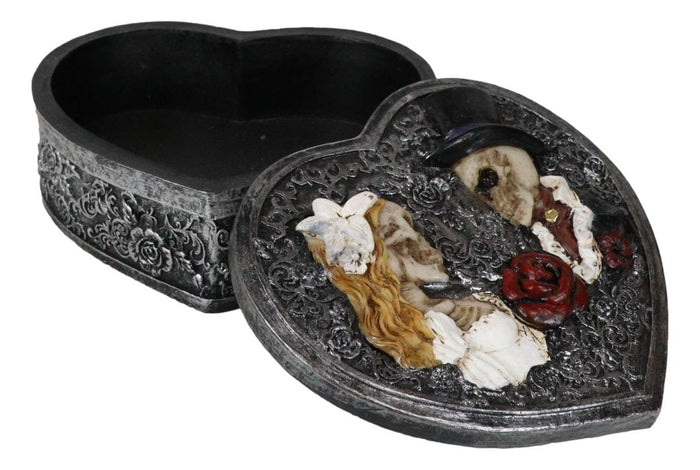 Ebros Gift Day Of The Dead Rose Skeleton Bride Groom Wedding Heart Floral Decorative Box