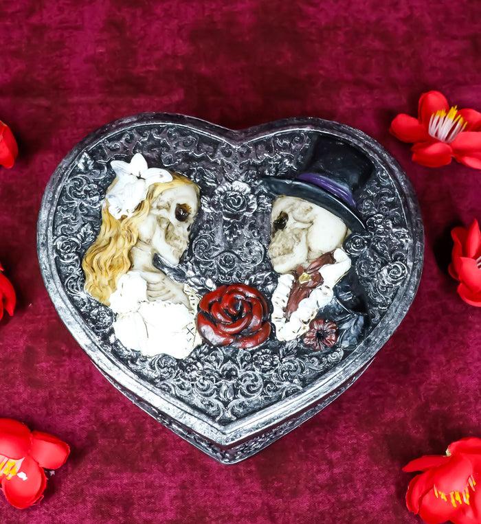 ebros gift Day Of The Dead Rose Skeleton Bride Groom Wedding Heart Floral Decorative Box