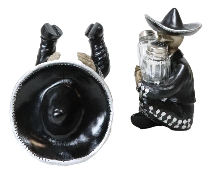 Ebros Gift Day Of The Dead Skeleton Mariachi Band Wine And Salt Pepper Shakers Holder Set