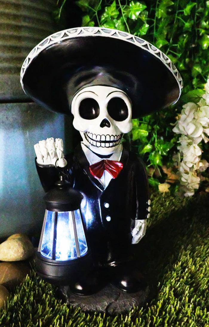 ebros gift Day Of The Dead Skeleton Mariachi Singer Statue With Solar Powered Lantern LED