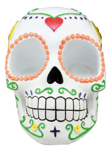 Ebros Gift Day Of The Dead Tattoo White Sugar Skull Salt And Pepper Shakers Holder Figurine