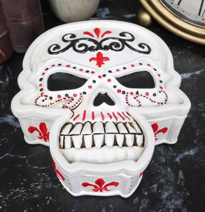 Ebros Gift Day Of The Dead White Le Fleur Skull Jewelry Box Figurine 5.5"L Skeleton Decor