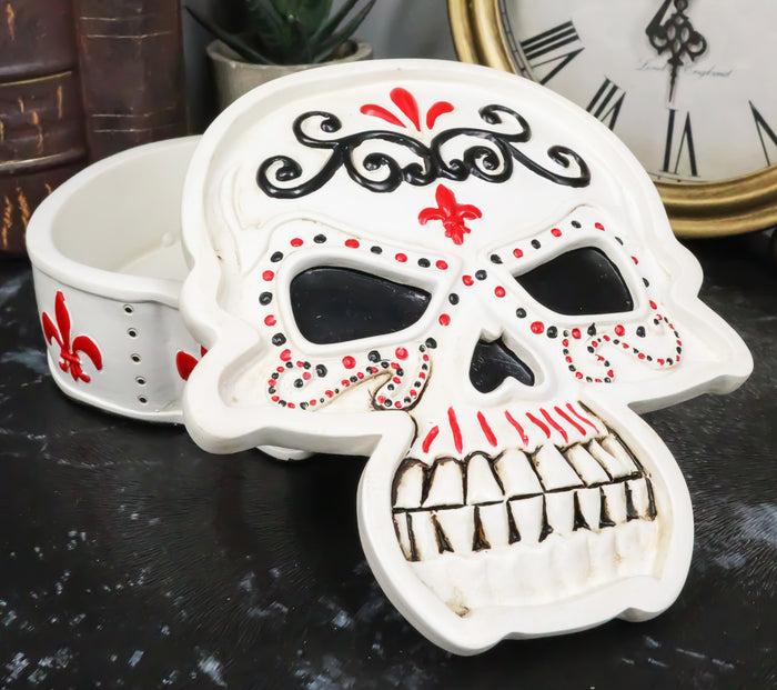 ebros gift Day of The Dead White Le Fleur Skull Jewelry Box Figurine 5.5"L Skeleton Decor
