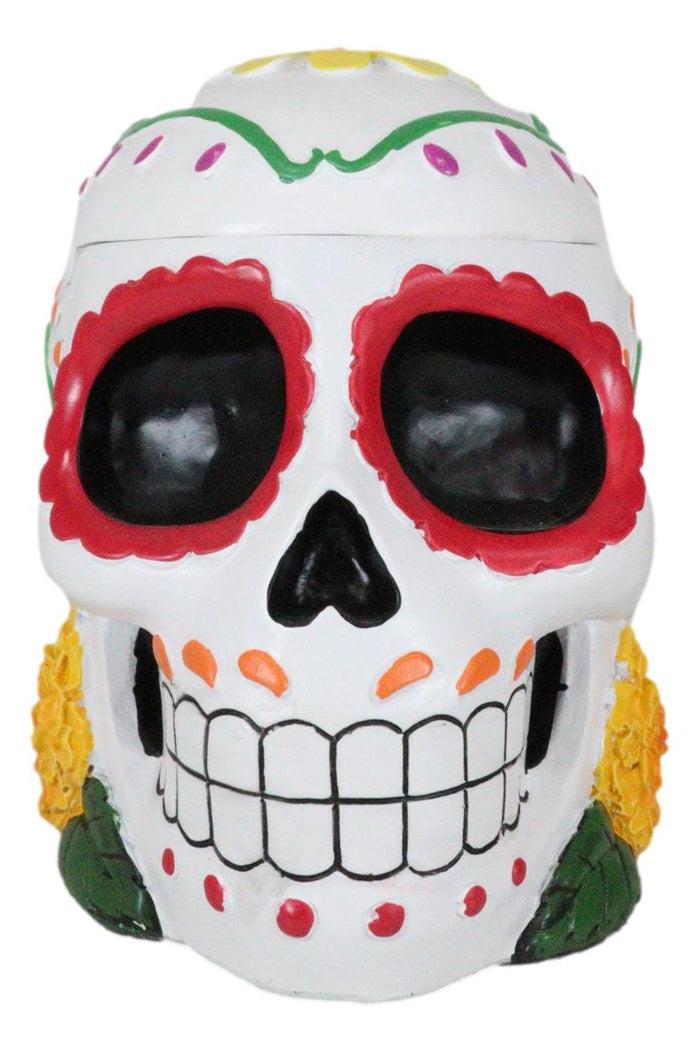 Ebros Gift Day Of The Dead White Tribal Tattoo Sunflowers Sugar Skull Ashtray Box Figurine