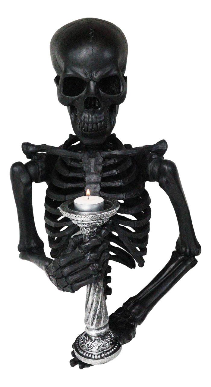 ebros gift De Mortuis Hallow Impaled Grinning Bone Skeleton Wall Candleholder Sculpture 18"