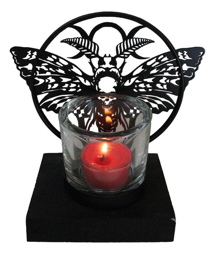 Ebros Gift Death's Head Skull Moth Triple Moon Coated Metal Votive Tea Light Candle Holder