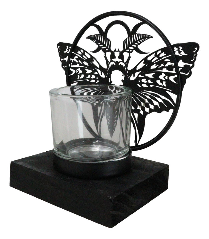 Ebros Gift Death's Head Skull Moth Triple Moon Coated Metal Votive Tea Light Candle Holder