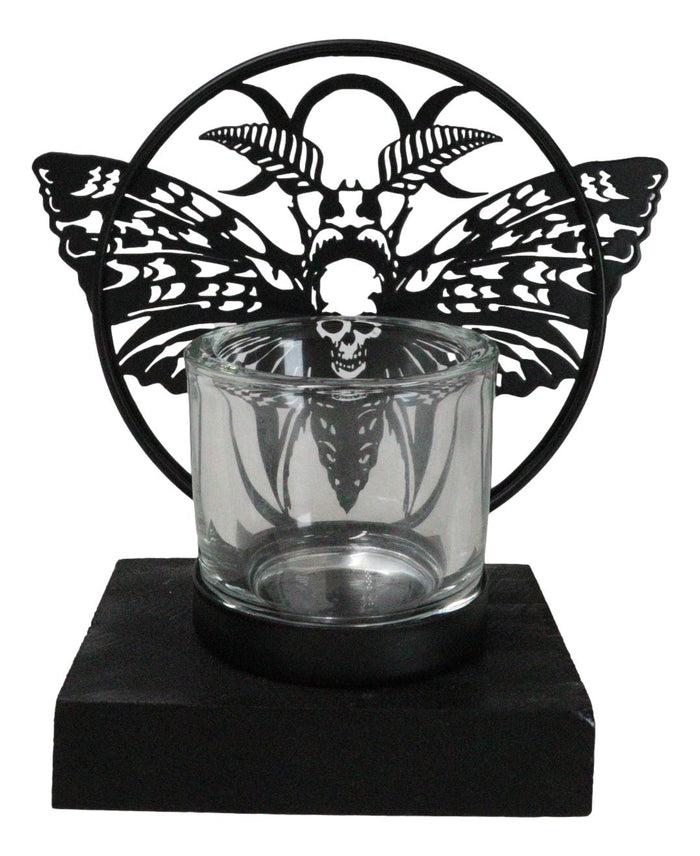 Ebros Gift Death's Head Skull Moth Triple Moon Coated Metal Votive Tea Light Candle Holder