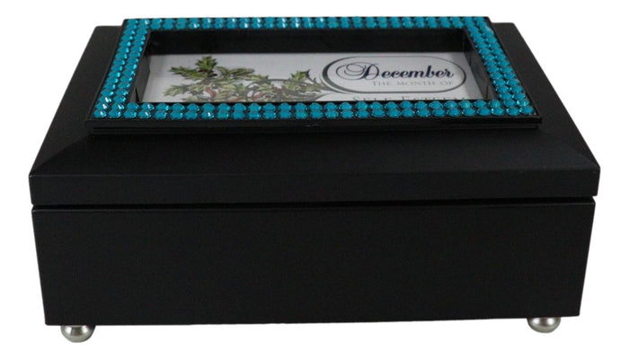 Ebros Gift December Blue Zircon Birthstone Self Esteem Sweetness Black Musical Trinket Box