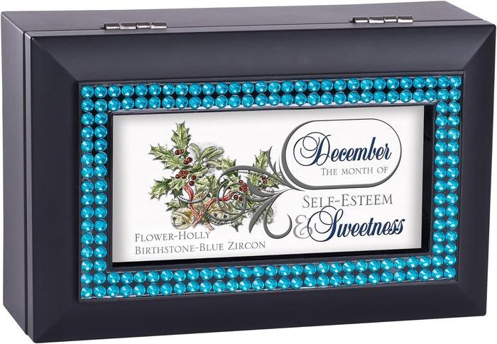 ebros gift December Blue Zircon Birthstone Self Esteem Sweetness Black Musical Trinket Box