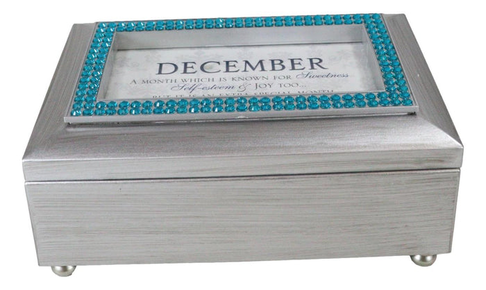 ebros gift December Blue Zirconia Sweetness Joy Birthstones Silver Tone Musical Trinket Box