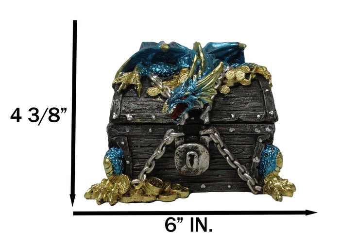 Ebros Gift Deep Sea Dragon Chained To A Treasure Chest Decorative Jewelry Box Figurine