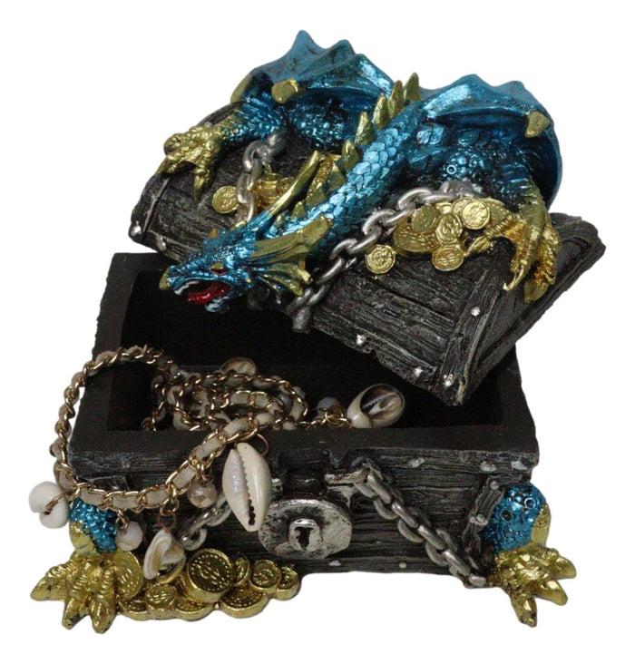 Ebros Gift Deep Sea Dragon Chained To A Treasure Chest Decorative Jewelry Box Figurine