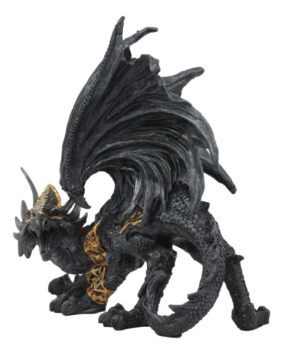 ebros gift Deimos Roaring Golden Armored Dragon Statue 8"Long Fantasy Collector Home Decor
