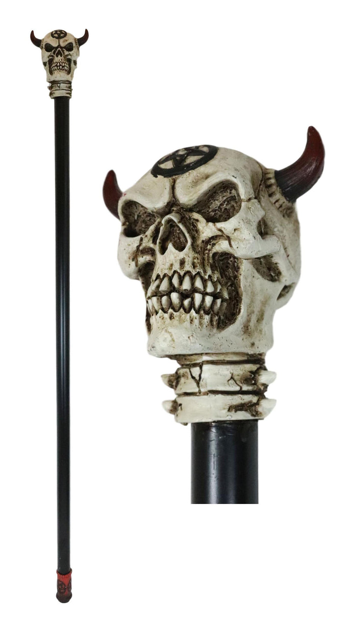 ebros gift Demon Horned Pentagram Skull Decorative Prop Walking Swagger Cane