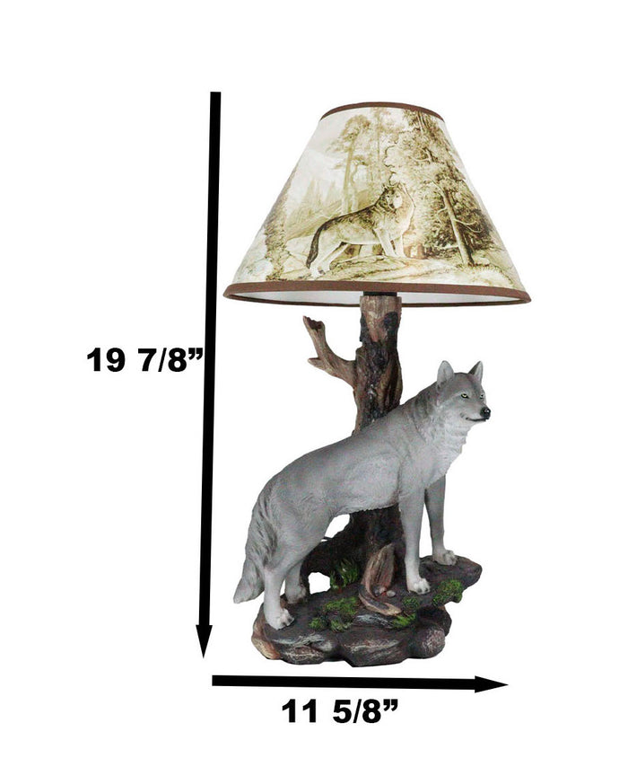 Ebros Gift Denizen Of Twilight Lone Gray Wolf Table Desktop Lamp With Forest Shade Decor