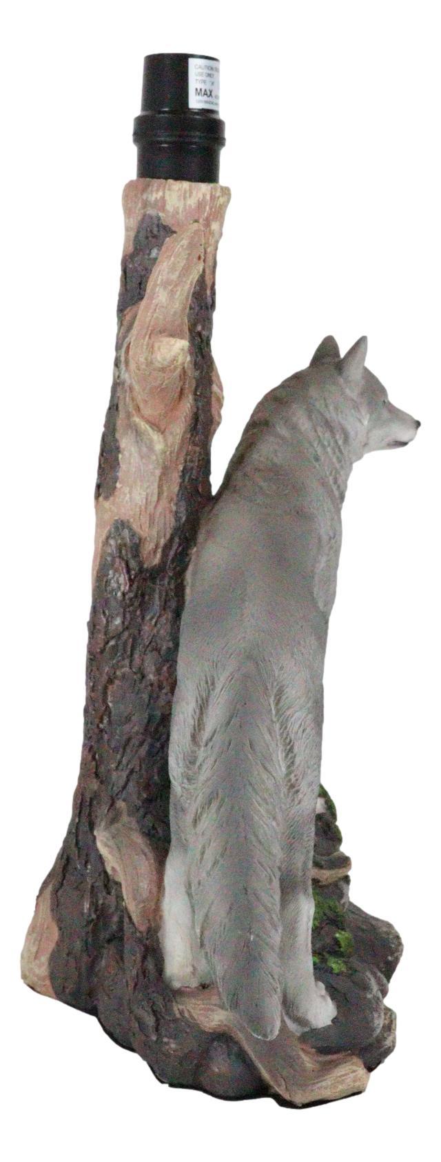 Ebros Gift Denizen Of Twilight Lone Gray Wolf Table Desktop Lamp With Forest Shade Decor