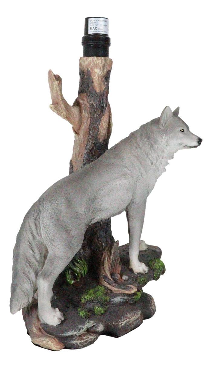 Ebros Gift Denizen Of Twilight Lone Gray Wolf Table Desktop Lamp With Forest Shade Decor