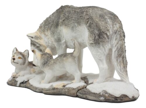 Ebros Gift Denizens Of Twilight Large Winter Snow Wolf Mother And Pups Family Statue 9.75"L