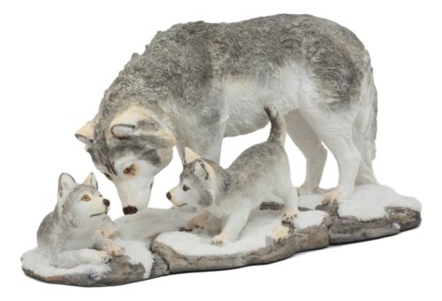 Ebros Gift Denizens Of Twilight Large Winter Snow Wolf Mother And Pups Family Statue 9.75"L